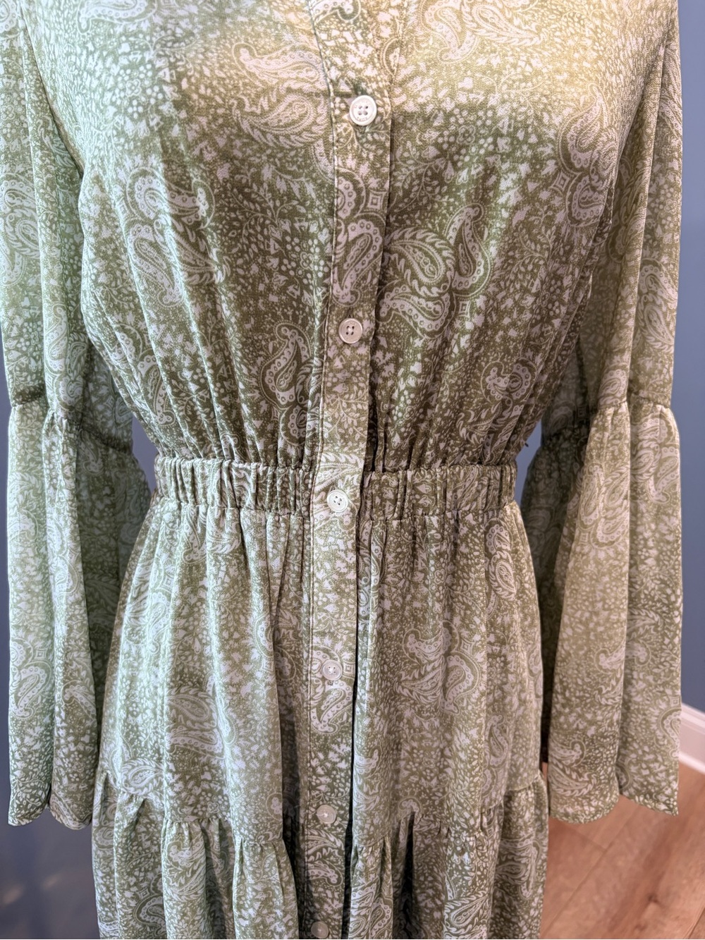 Michael Michael Kors Olive Green Paisley Midi Dress Small Boho - Picture 3 of 9